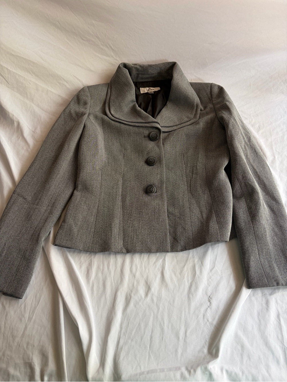 Le Suit Gray Tailored Career Blazer Jacket Shawl Collar Women’s